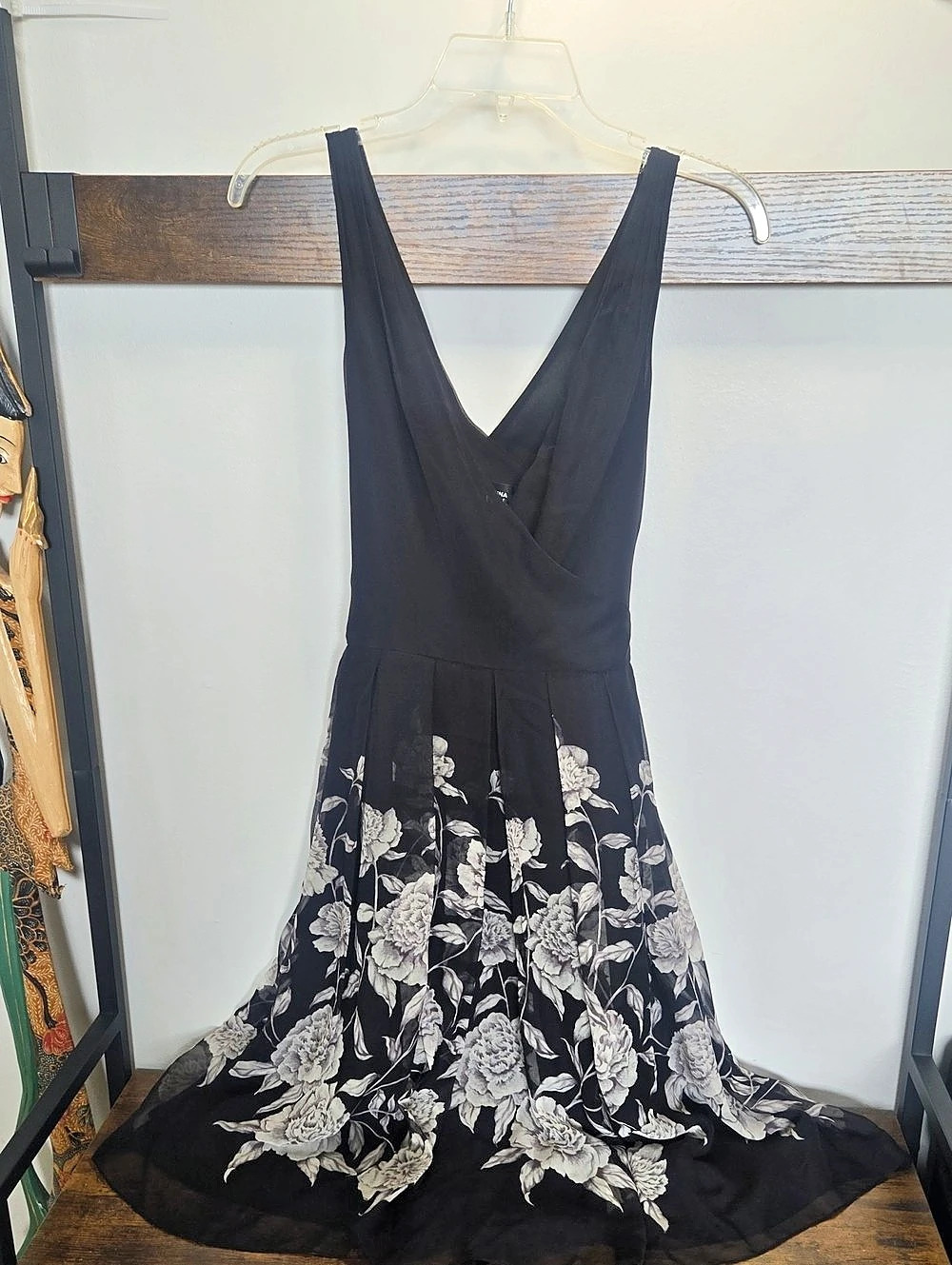 Adrianna Papell Floral Maxi Dress in Black & White